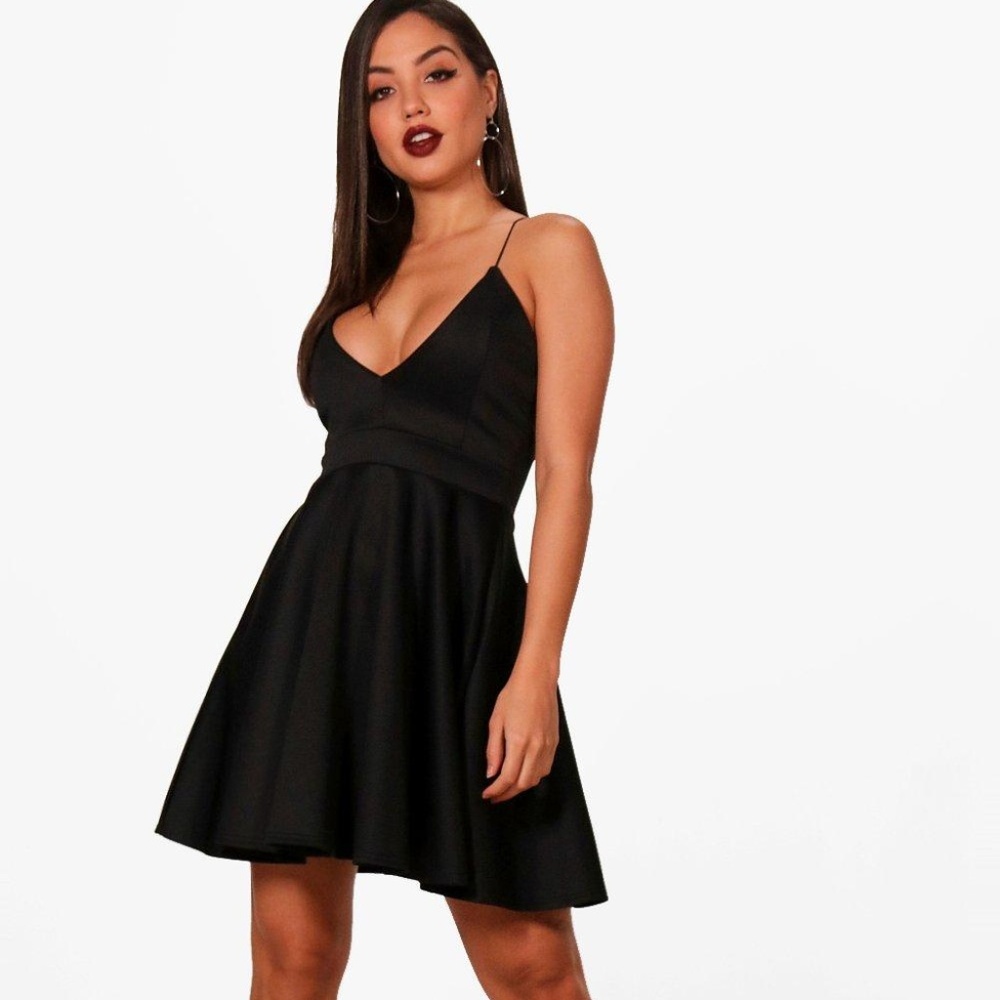 Strappy Plunge Neck Skater Dress